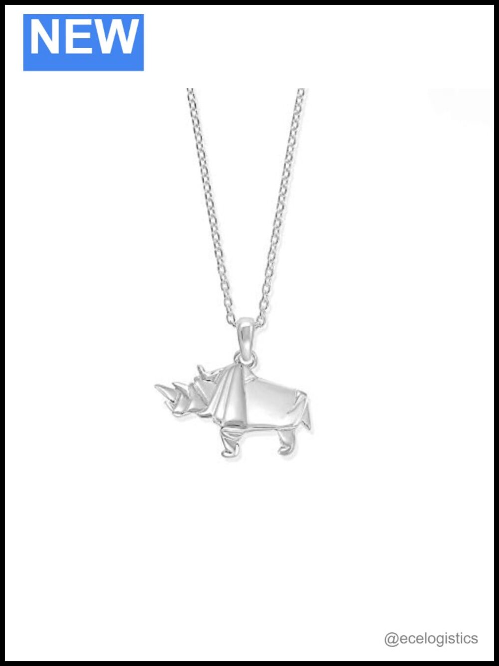Sterling Silver Origami Rhinoceros Pendant Necklace 18 Inches